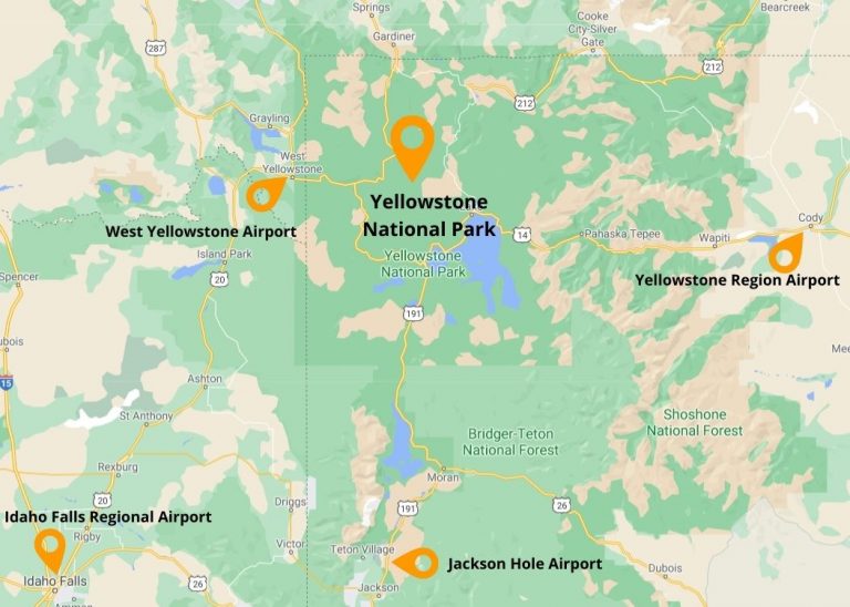 How To Get To Yellowstone National Park Best Airports And Roads   Yellowstone Closest Airports Map 768x548 