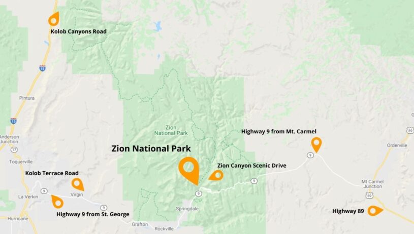 How To Get To Zion National Park Best Airports And Roads Dirt In My   Zion Best Roads Map 815x462 