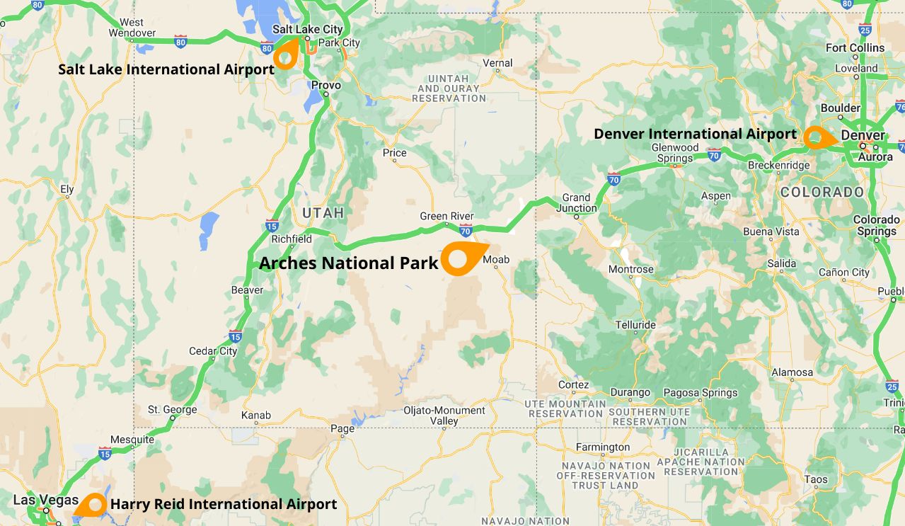 The Best And Closest Airports To Arches National Park   Arches International Airports Map 