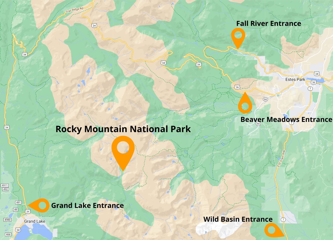 Rocky Mountain Entrances Map 
