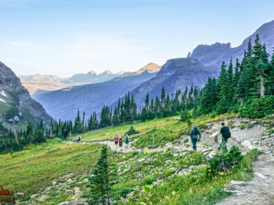 Hikers on Highline Trail in Glacier National Park